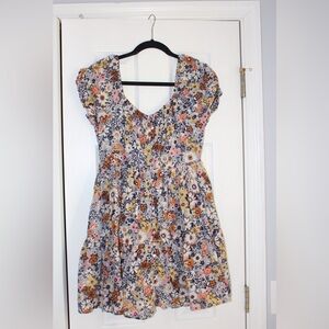 American Eagle Outfitters Floral Mini Dress in Peach, Yellow & Navy